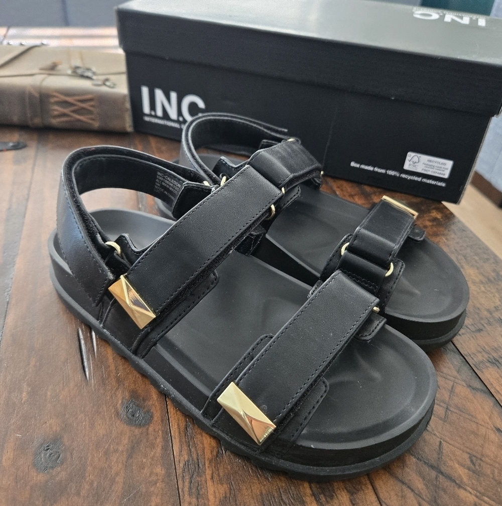 INC International Caledon Womens Strappy Open Toe Ankle Strap Sandals. Black. Si